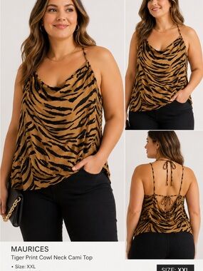 Maurices Tiger-Print Cowl Neck Cami - Brown & Black